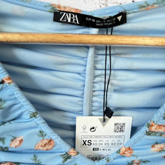 🆕🏷️ ZARA Blue Floral Tulle Print Top Size XS NWT - Picture 4 of 4